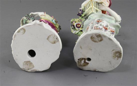 A pair of Derby figures of Liberty and Matrimony, c.1760, h. 22cm and 22.5cm, some restoration